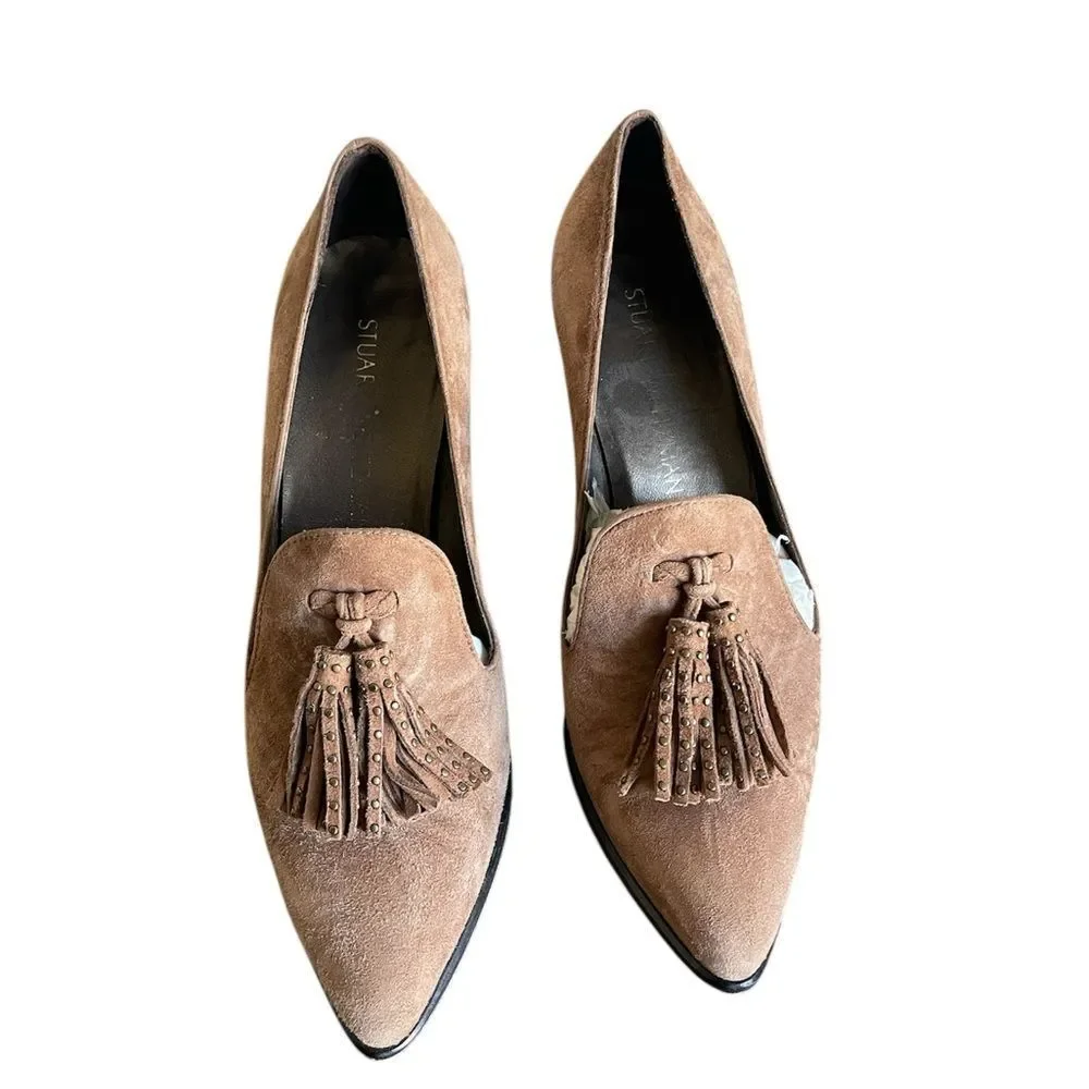 Stuart Weizman Broom Tassel Suede Block-heel Pumps size 7M